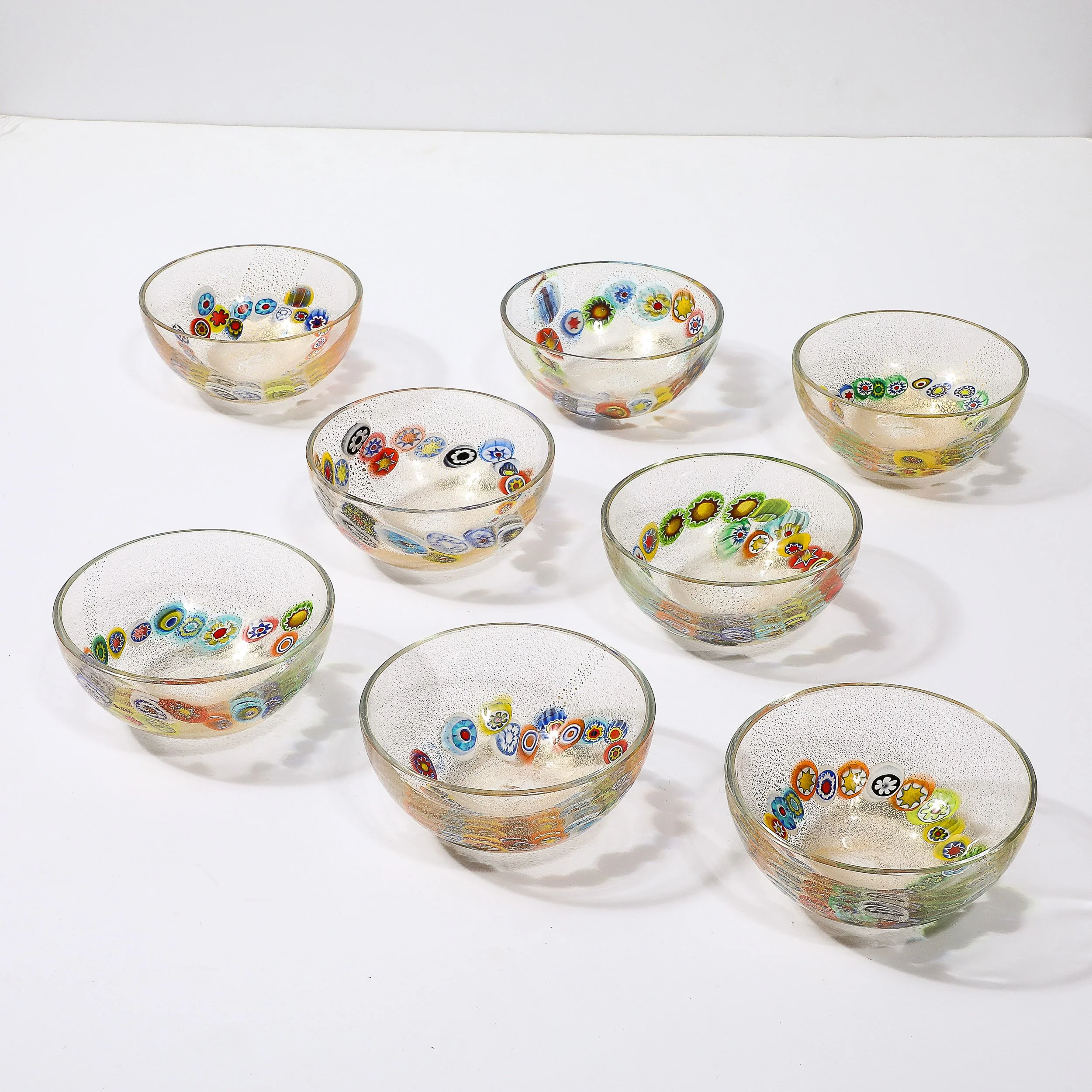 Set of 8 Mid-Century Modern Hand-Blown Murano Millifiori